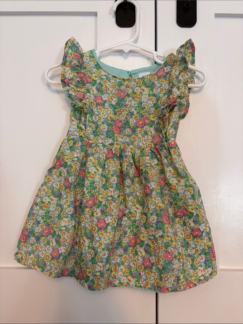 GAP Green Floral Flutter-Sleeve Dress with Pink Accents